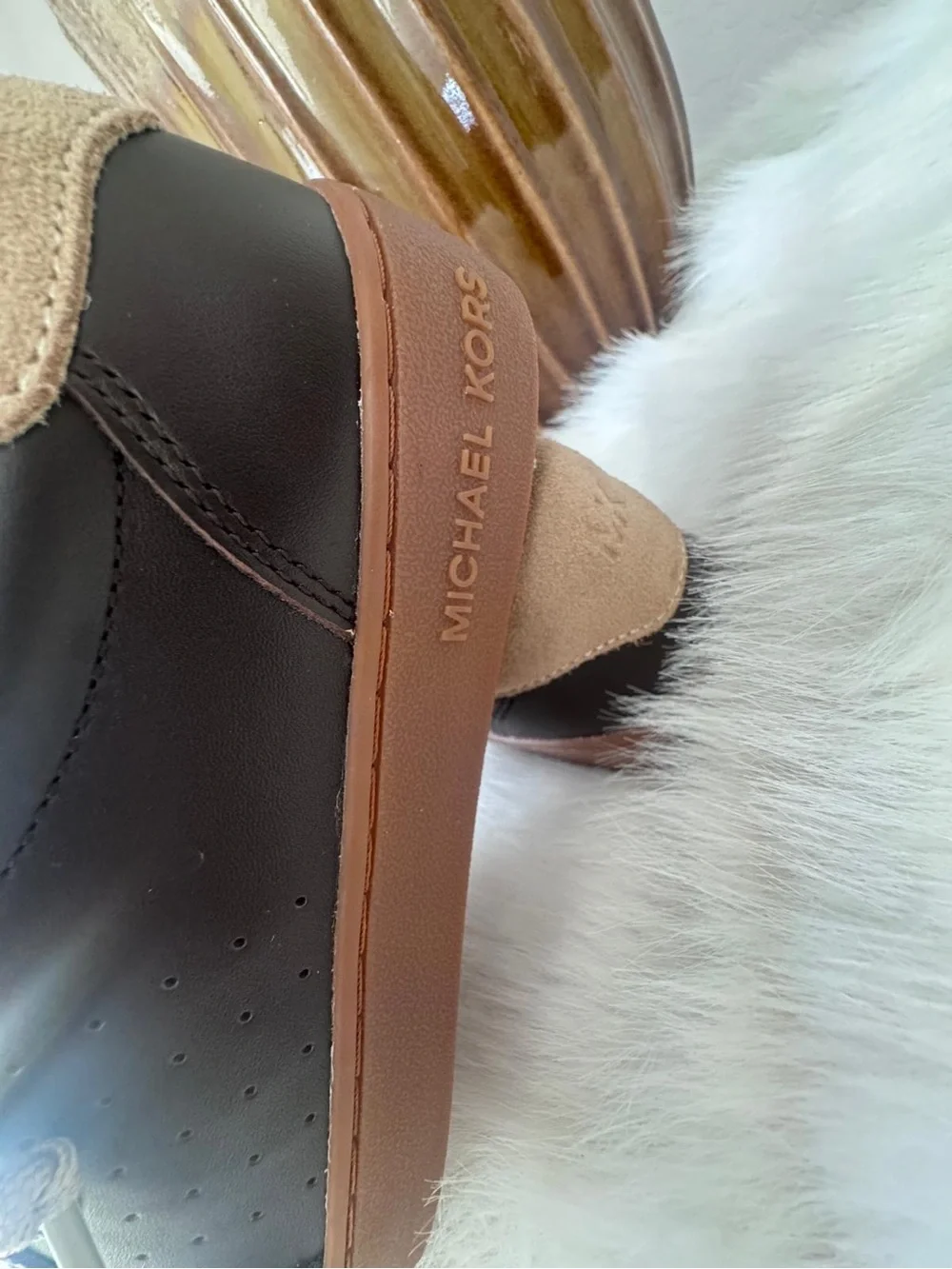 Michael Kors Brown and Tan Leather Low-Top Sneakers